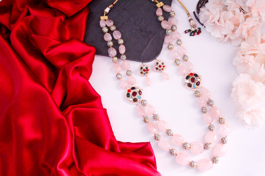 Ruhi Pink Pearl AD Necklace Set