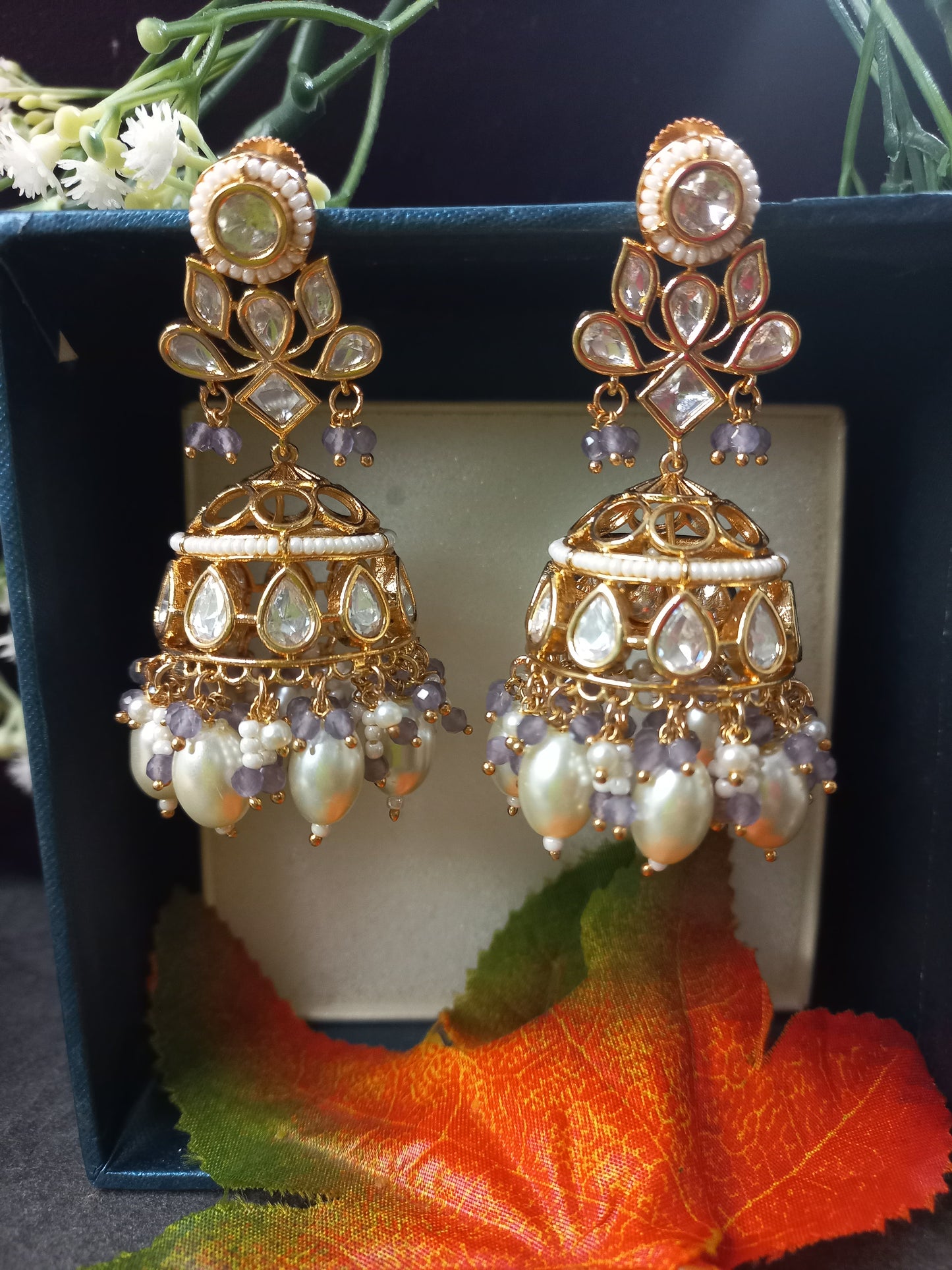 Polki with Pearl Jhumkis