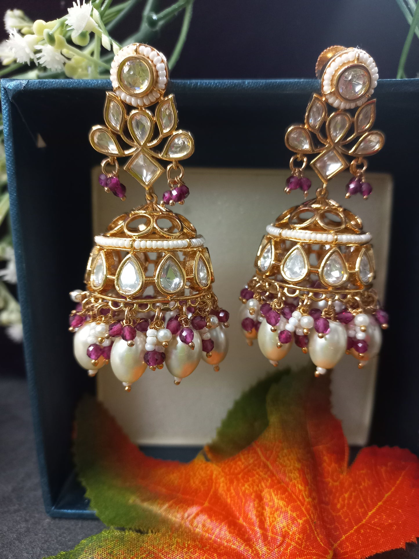 Polki with Pearl Jhumkis