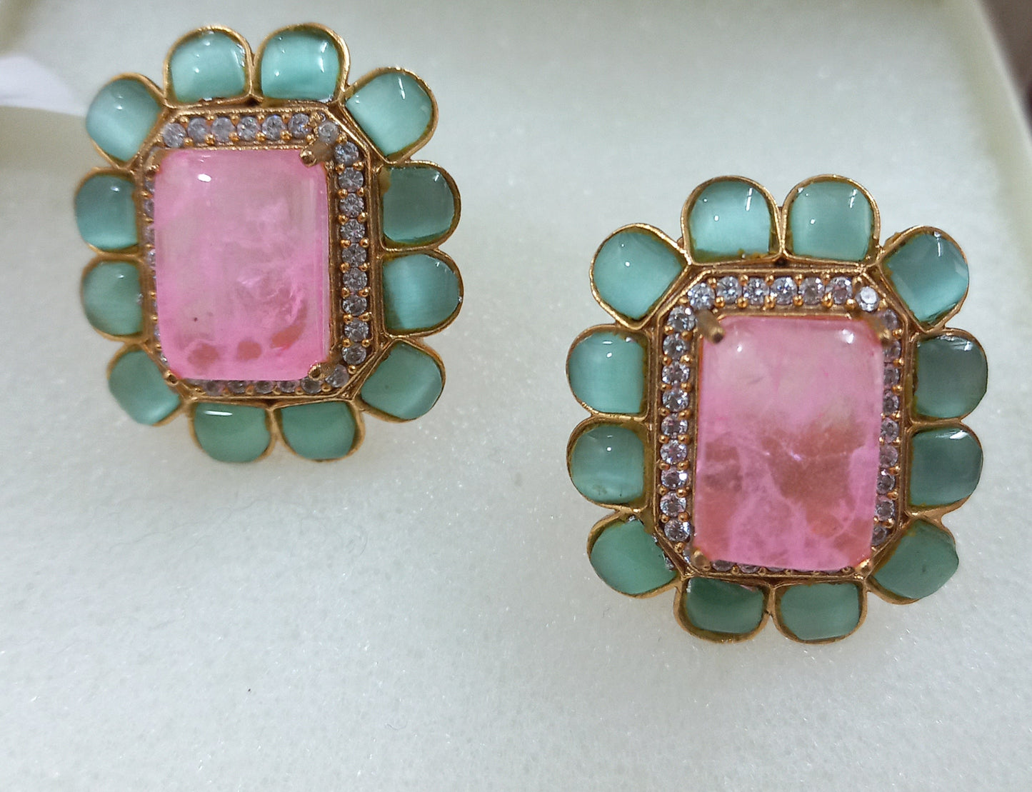 Aqua with Pink American Diamond Studs