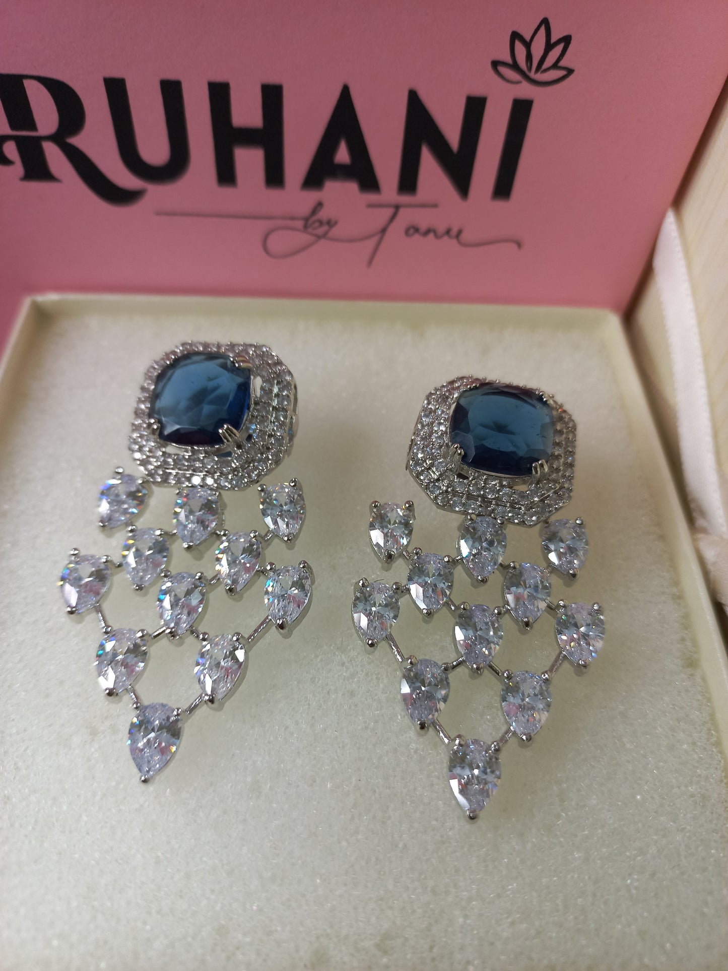 Blue Stone American Diamond Earrings