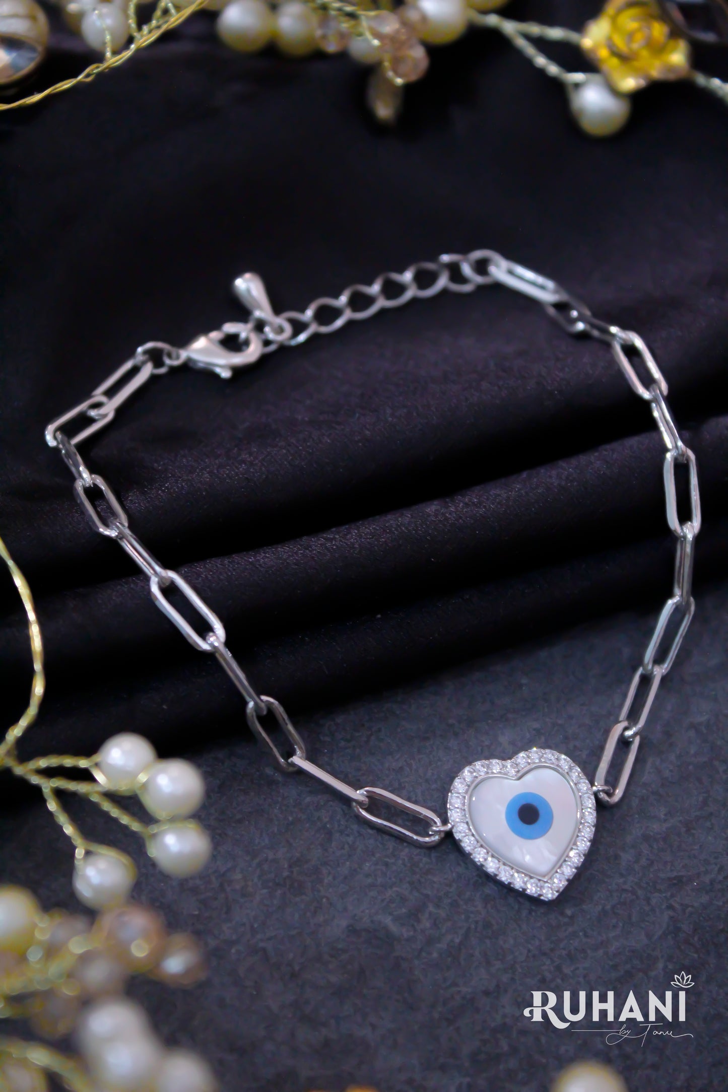 Heart Shaped Silver Evil- Eye Bracelet