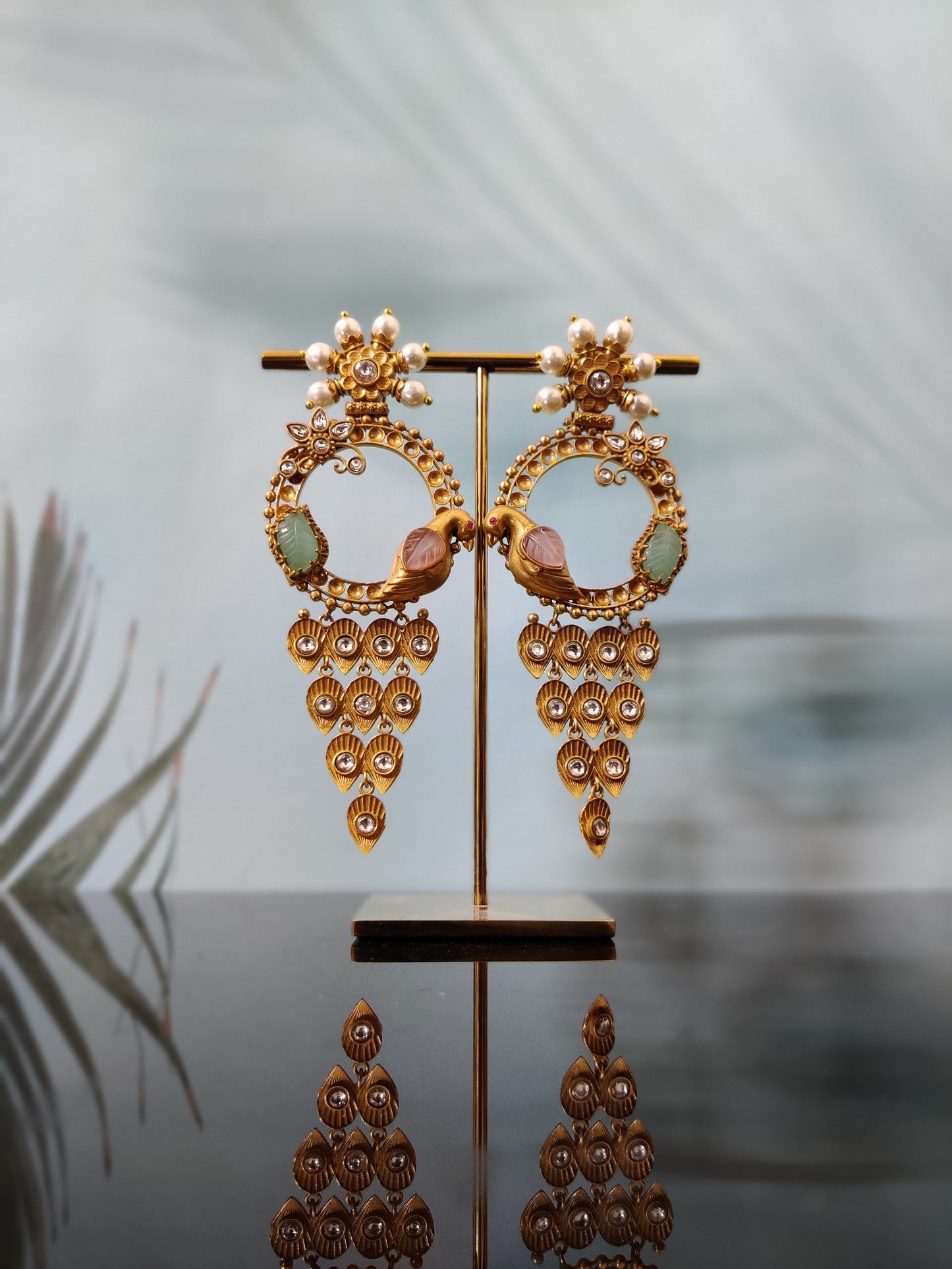 Chavi Peacock Inspired Kundan Earrings