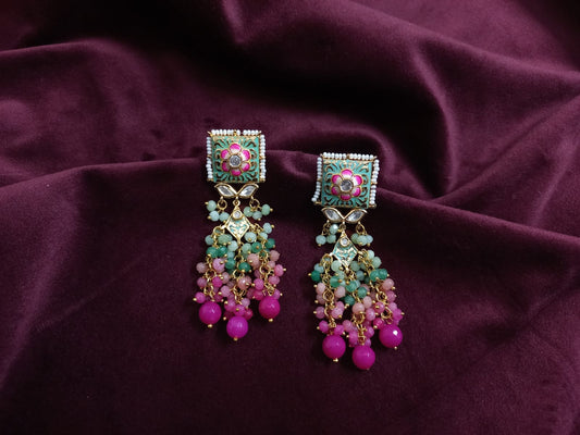 Hina Floral Themed Kundan Earrings