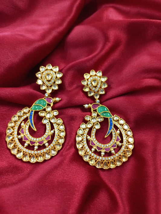 Peacock-Inspired Kundan Earrings