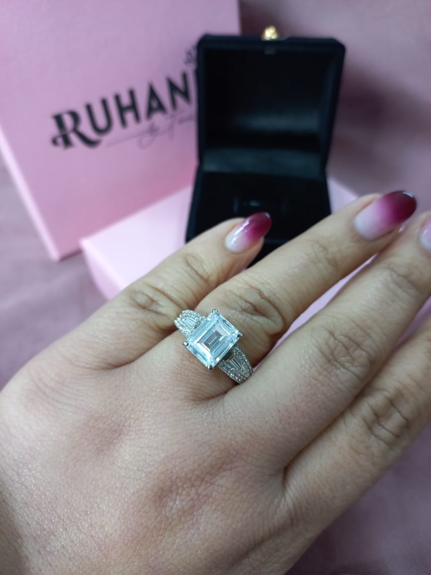 Emerald Cut 3CT Sterling Silver Ring